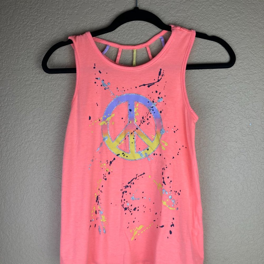 Neon, splattered, peace-sign.